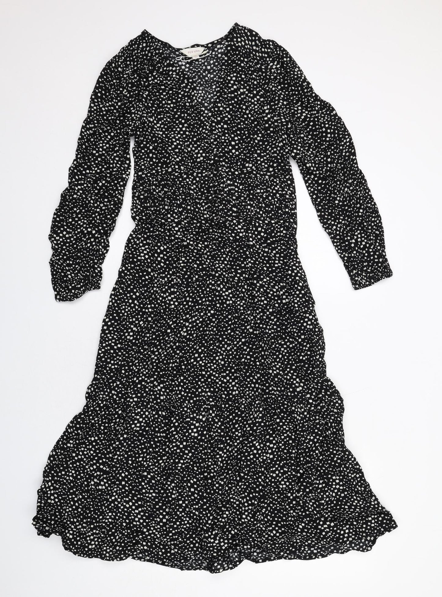 Per Una Womens Black Geometric Viscose Trapeze & Swing Size 6 V-Neck Zip