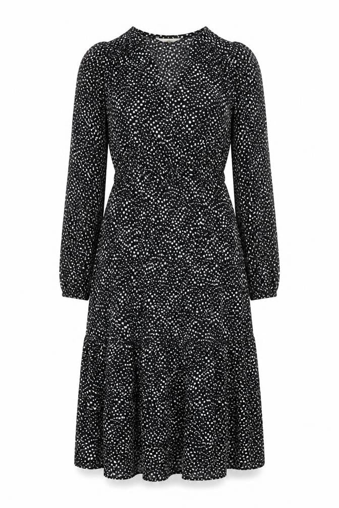 Per Una Womens Black Geometric Viscose Trapeze & Swing Size 6 V-Neck Zip