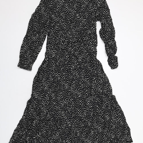 Per Una Womens Black Geometric Viscose Trapeze & Swing Size 6 V-Neck Zip