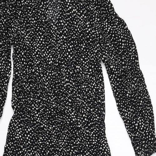 Per Una Womens Black Geometric Viscose Trapeze & Swing Size 6 V-Neck Zip