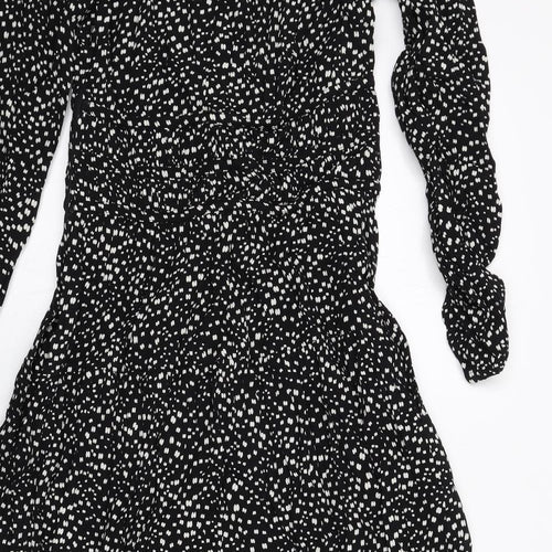Per Una Womens Black Geometric Viscose Trapeze & Swing Size 6 V-Neck Zip