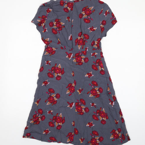 Mademoiselle R Womens Grey Floral Viscose A-Line Size 6 Round Neck Zip