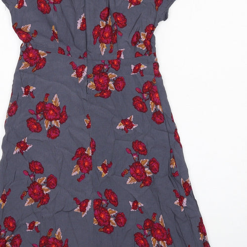 Mademoiselle R Womens Grey Floral Viscose A-Line Size 6 Round Neck Zip