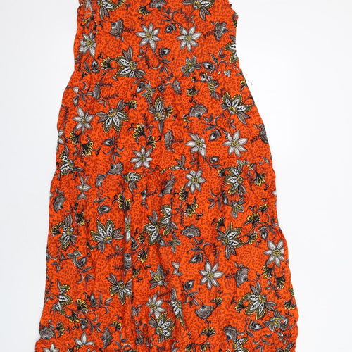 New Look Womens Orange Floral Viscose Maxi Size 12 V-Neck Pullover