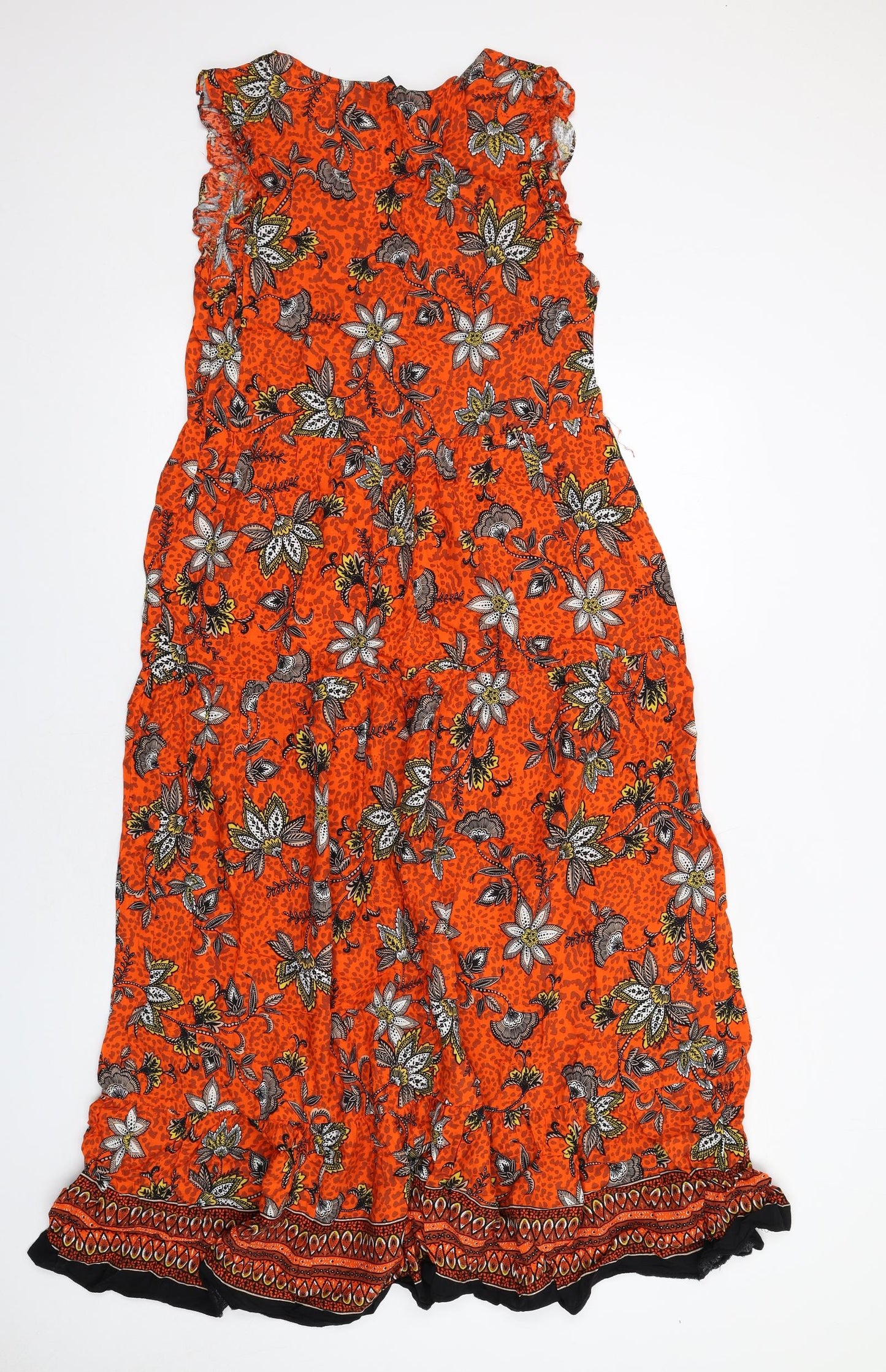 New Look Womens Orange Floral Viscose Maxi Size 12 V-Neck Pullover