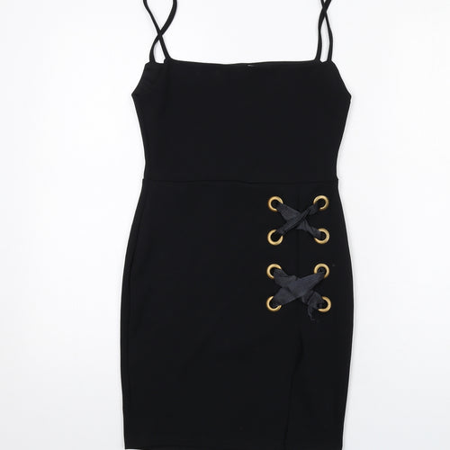 PRETTYLITTLETHING Womens Black Polyester Bodycon Size 8 Square Neck Pullover