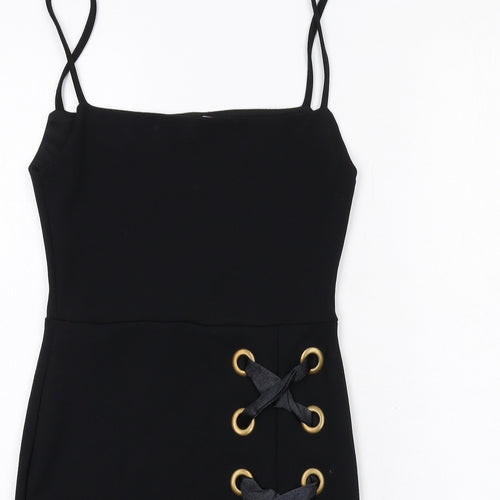 PRETTYLITTLETHING Womens Black Polyester Bodycon Size 8 Square Neck Pullover