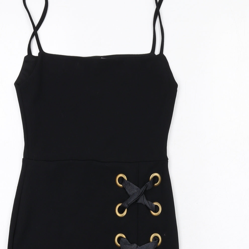 PRETTYLITTLETHING Womens Black Polyester Bodycon Size 8 Square Neck Pullover