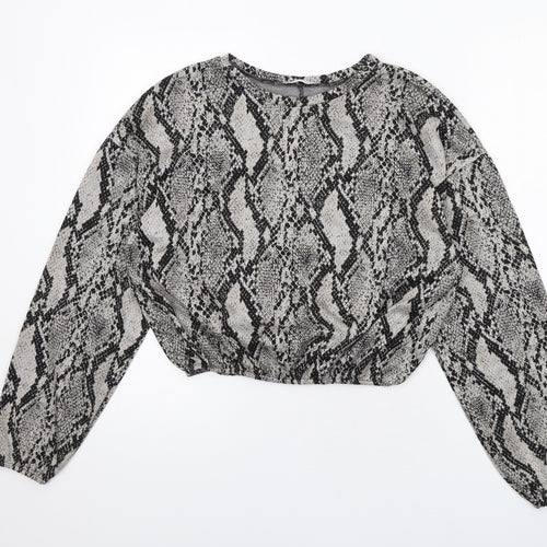 Zara Womens Grey Animal Print Polyester Basic Blouse Size M Round Neck - Snake Print