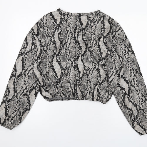 Zara Womens Grey Animal Print Polyester Basic Blouse Size M Round Neck - Snake Print