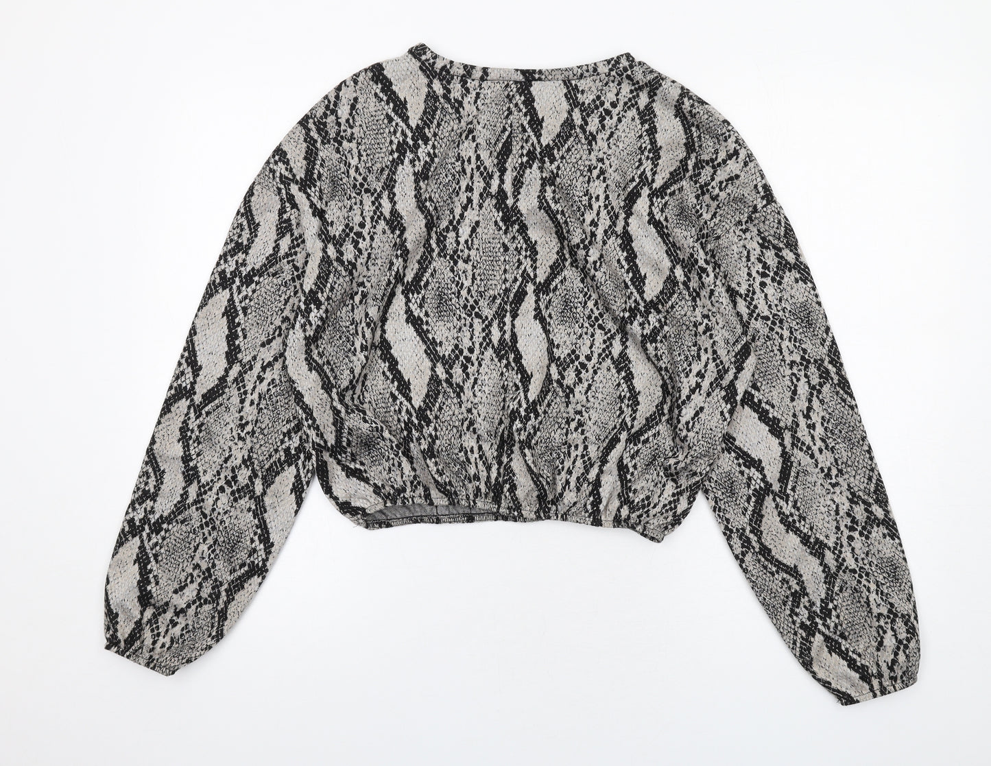 Zara Womens Grey Animal Print Polyester Basic Blouse Size M Round Neck - Snake Print