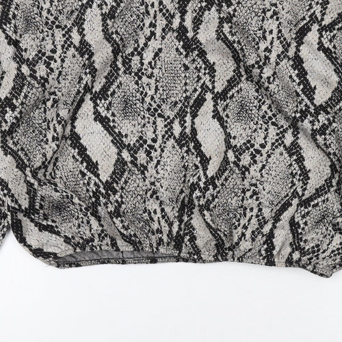 Zara Womens Grey Animal Print Polyester Basic Blouse Size M Round Neck - Snake Print