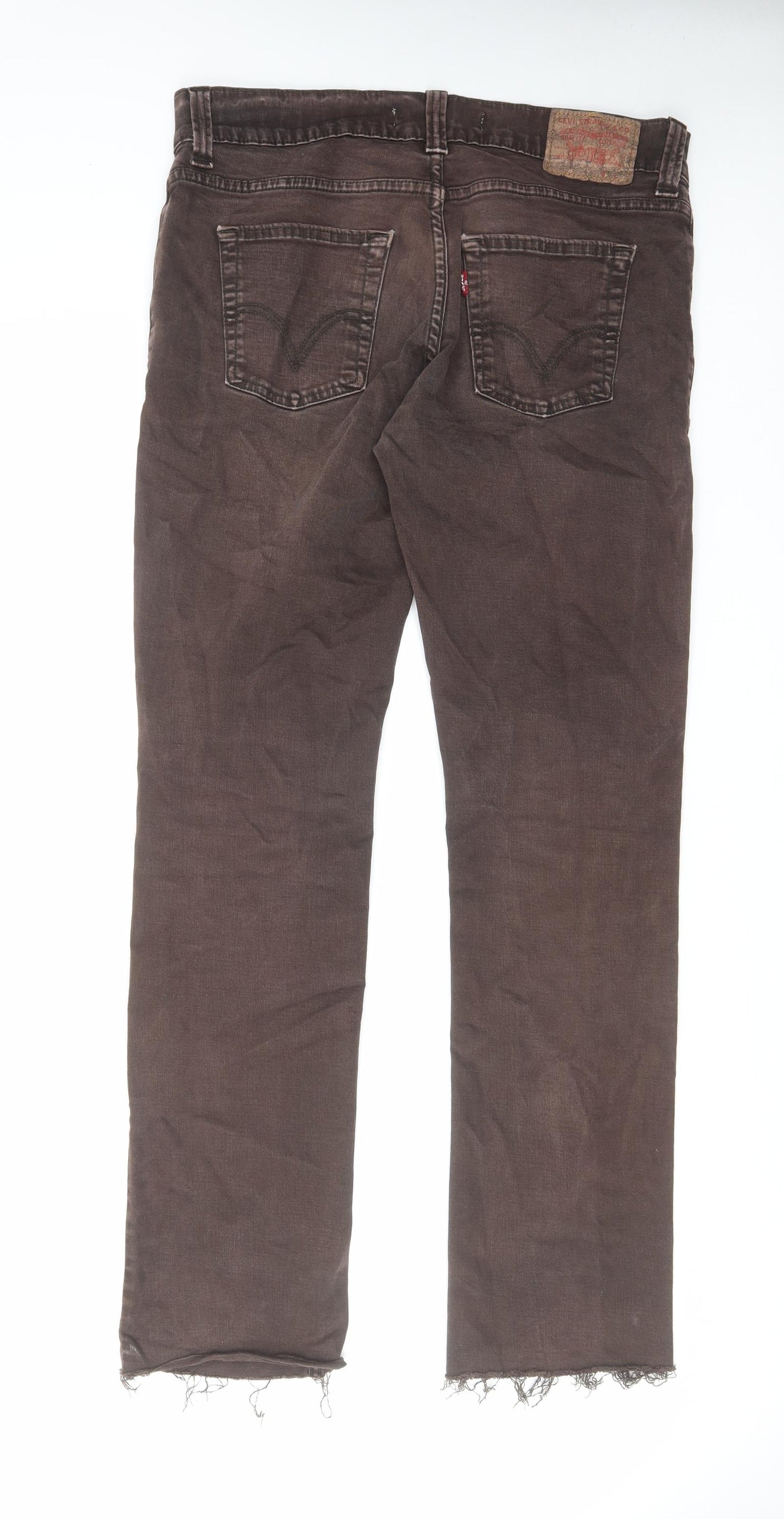 Levi's Womens Brown Cotton Straight Jeans Size 34 in L31 in Slim Zip - Raw Hem