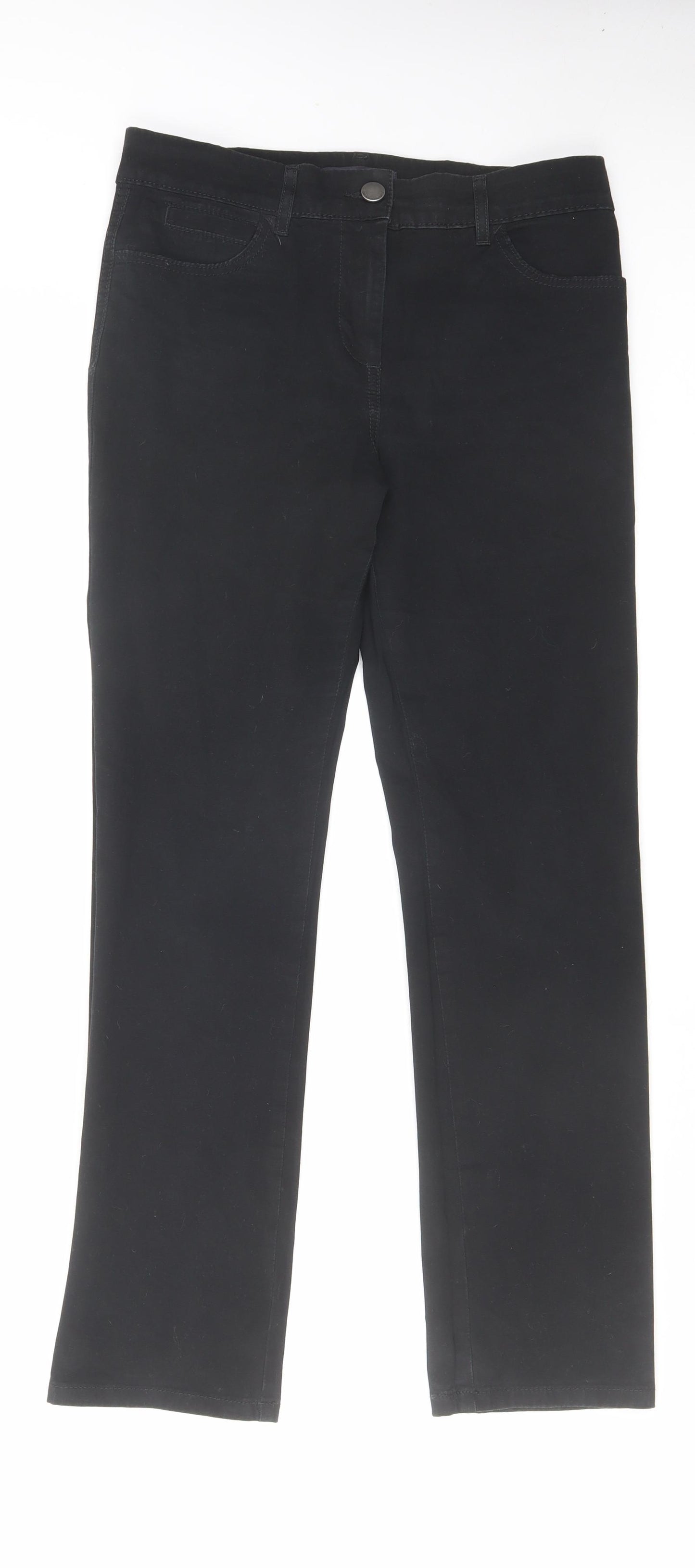 Marks and Spencer Womens Black Cotton Straight Jeans Size 30 in L28 in Regular Zip