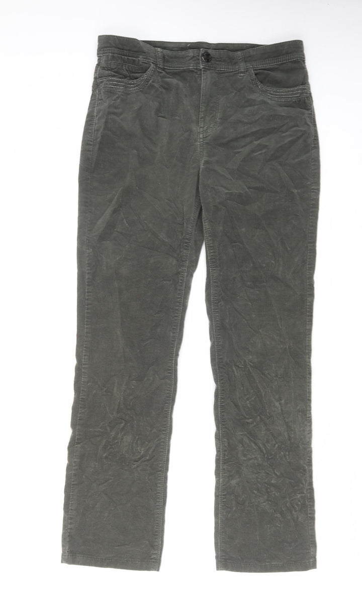 Per Una Womens Green Cotton Trousers Size 32 in L29 in Regular Zip