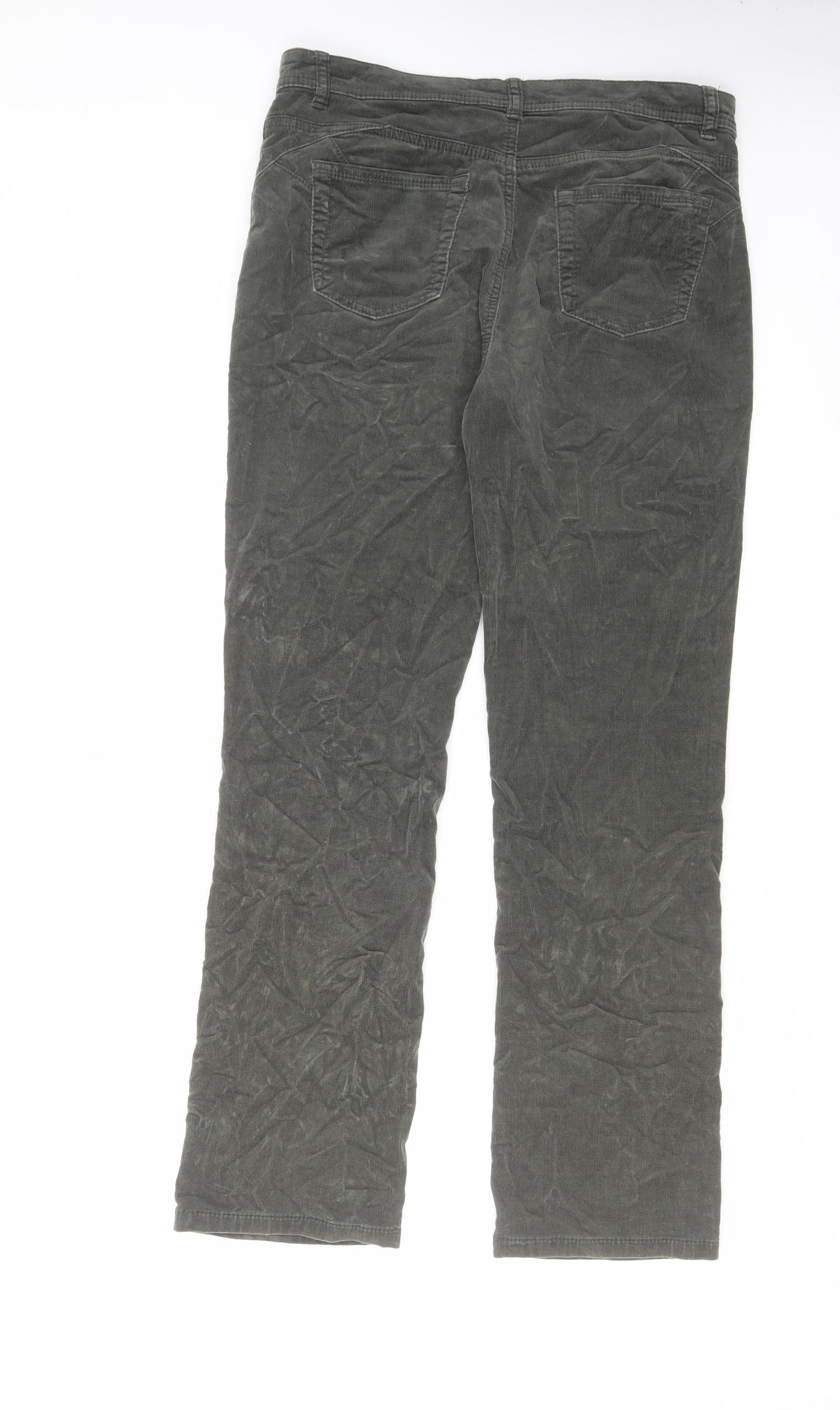 Per Una Womens Green Cotton Trousers Size 32 in L29 in Regular Zip