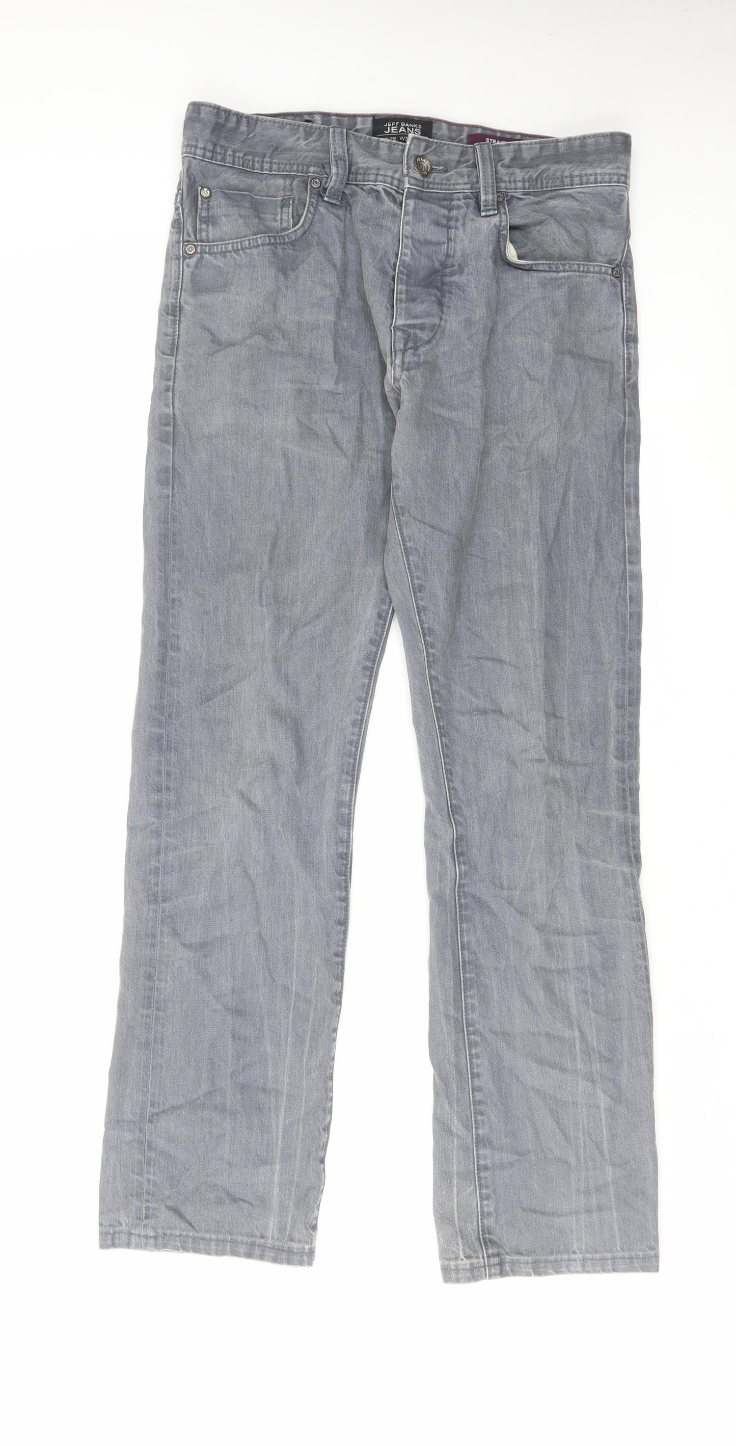 Jeff Banks Mens Grey Cotton Straight Jeans Size 30 in L32 in Regular Zip