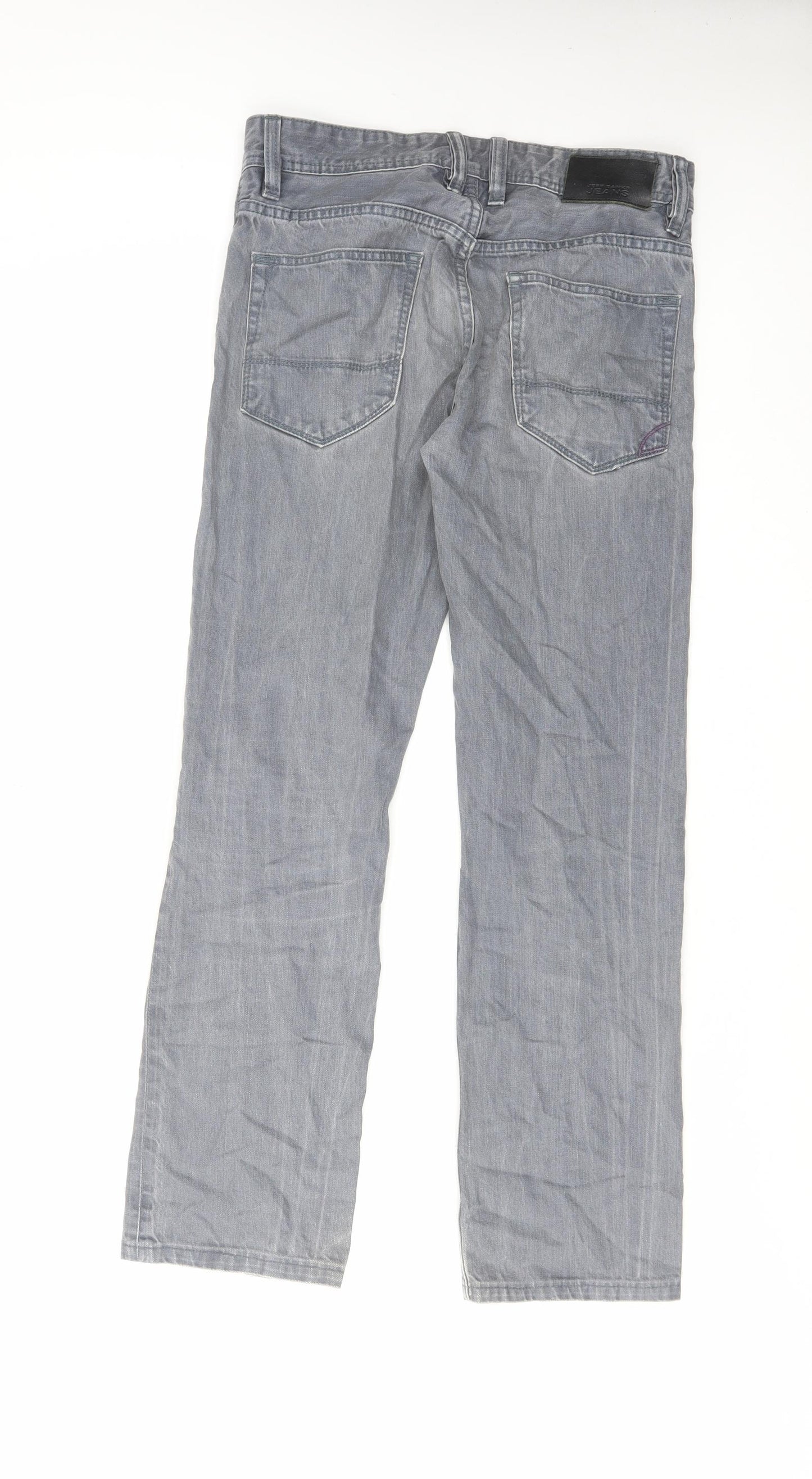 Jeff Banks Mens Grey Cotton Straight Jeans Size 30 in L32 in Regular Zip