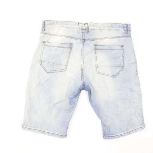 Peacocks Mens Blue Herringbone Cotton Chino Shorts Size 38 in L12 in Regular Button