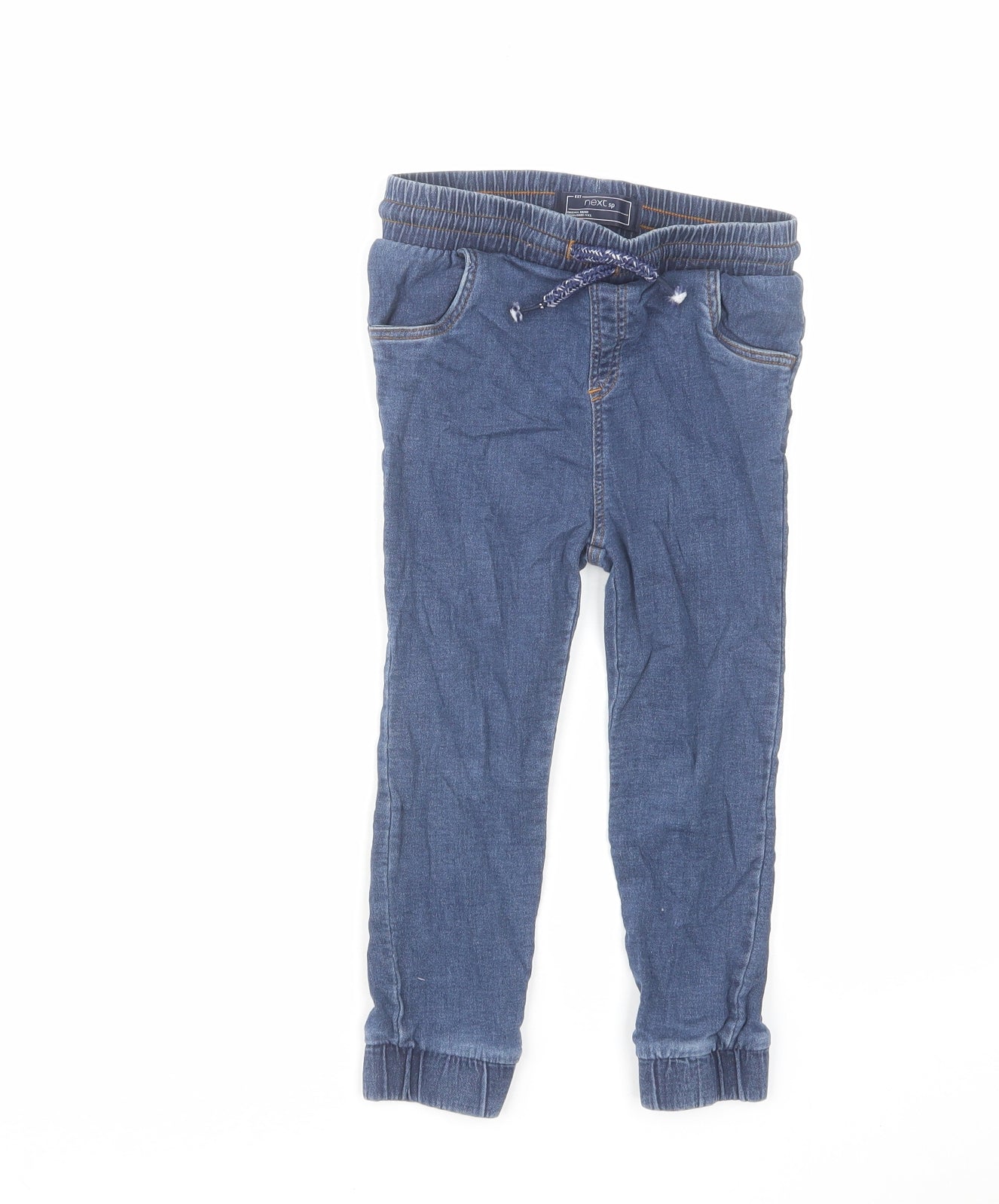NEXT Boys Blue Cotton Tapered Jeans Size 3-4 Years Regular Drawstring