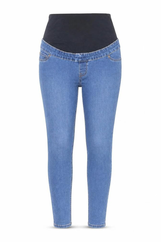 Front view of New Look women’s blue cotton skinny jeans, size UK 10, 28-inch leg regular