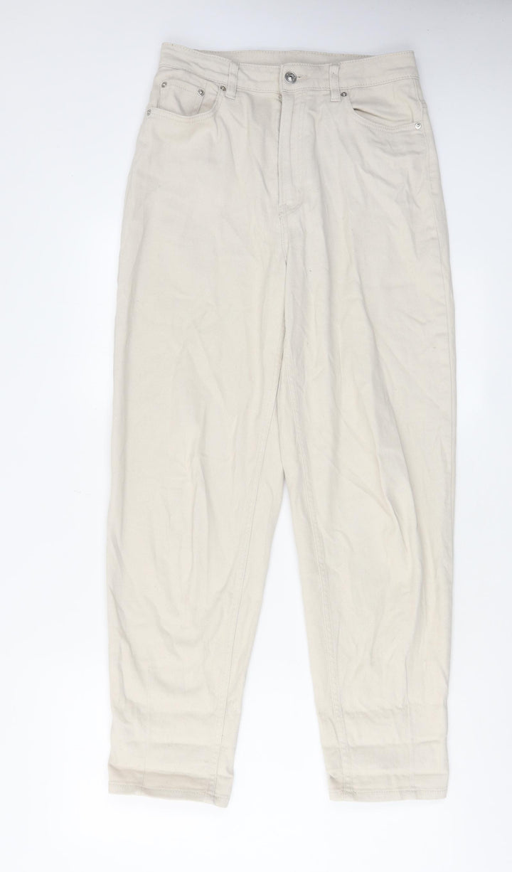 H&M Womens Ivory Cotton Mom Jeans Size 12 L28 in Regular Zip