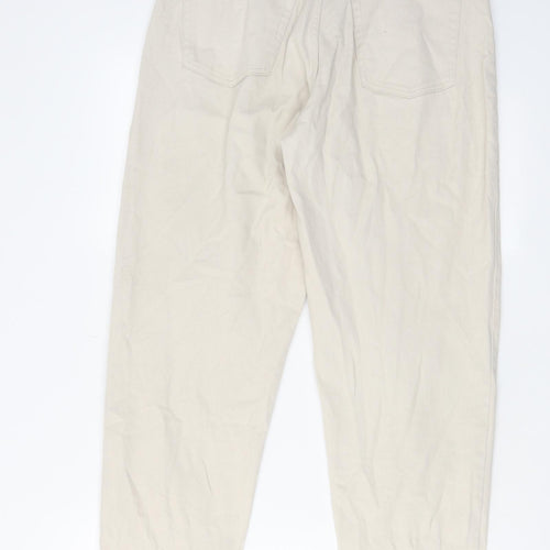 H&M Womens Ivory Cotton Mom Jeans Size 12 L28 in Regular Zip