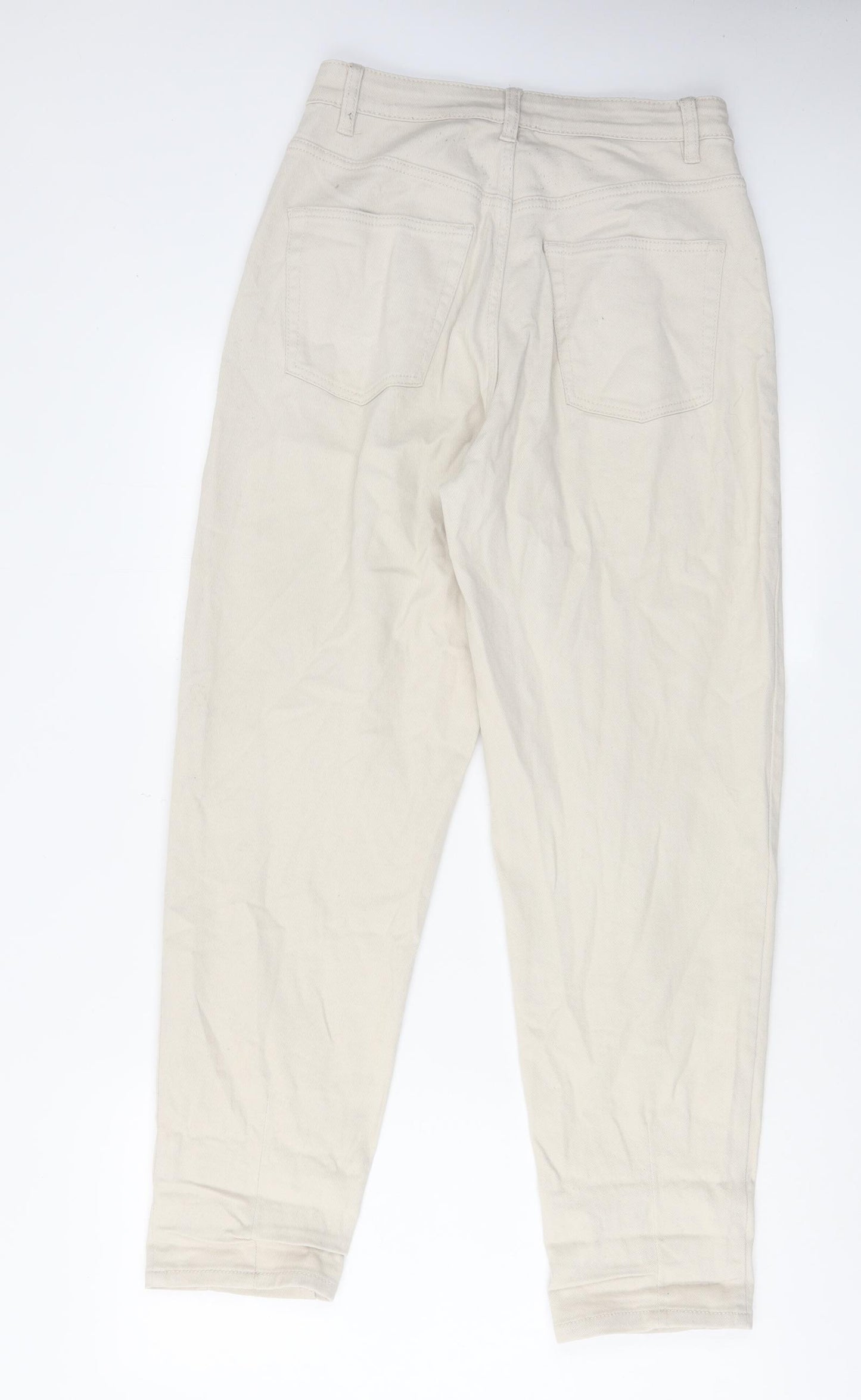 H&M Womens Ivory Cotton Mom Jeans Size 12 L28 in Regular Zip