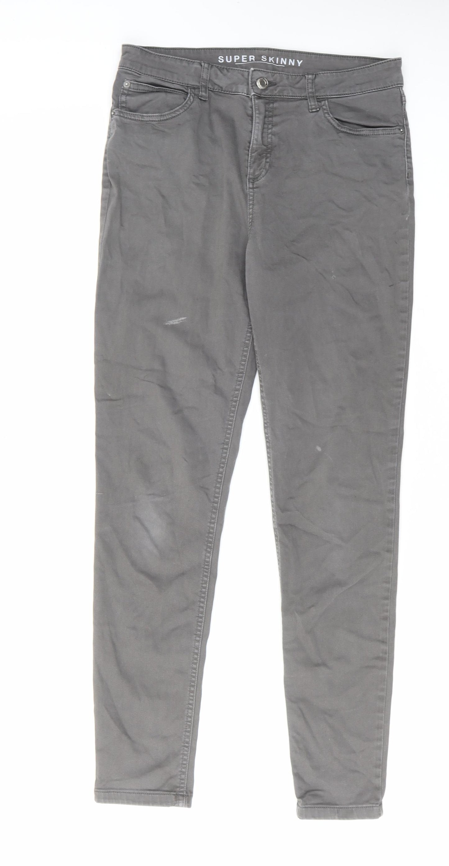 Marks and Spencer Womens Grey Cotton Skinny Jeans Size 12 L30 in Regular Zip