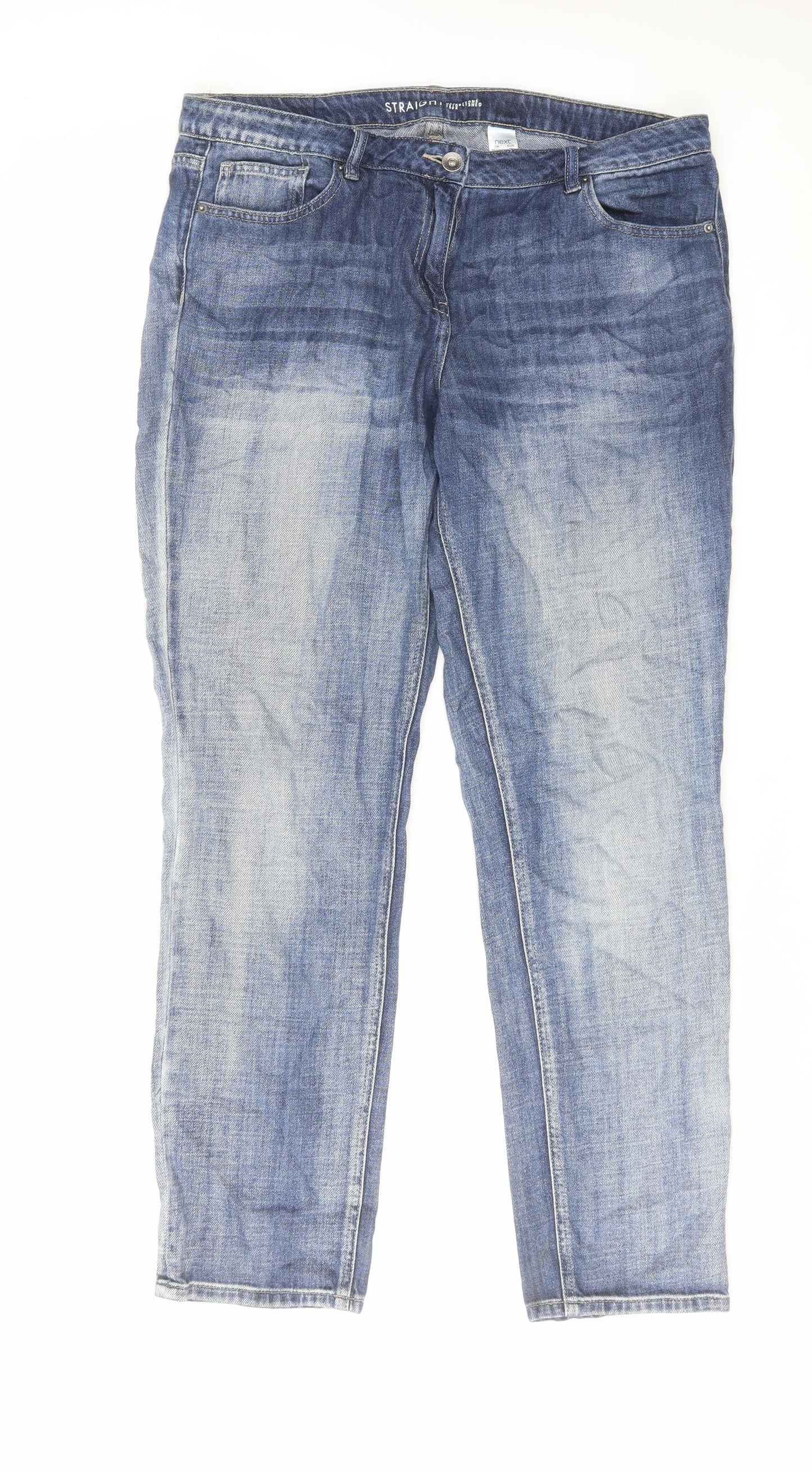 NEXT Womens Blue Cotton Straight Jeans Size 14 L31 in Regular Zip
