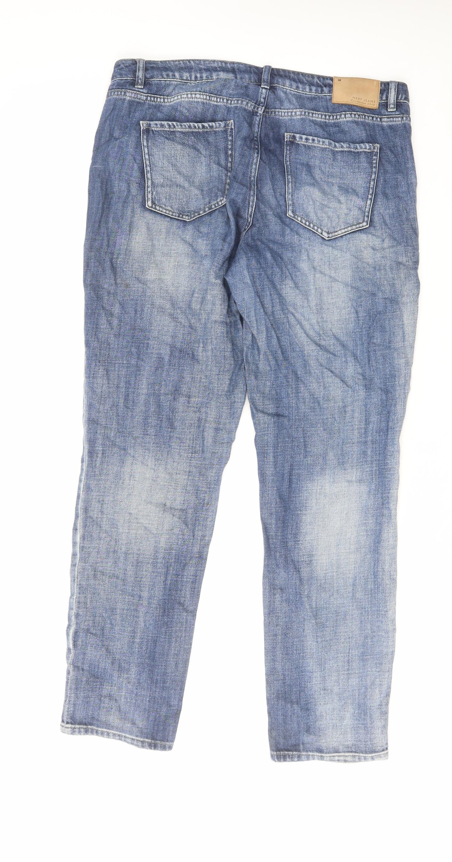 NEXT Womens Blue Cotton Straight Jeans Size 14 L31 in Regular Zip