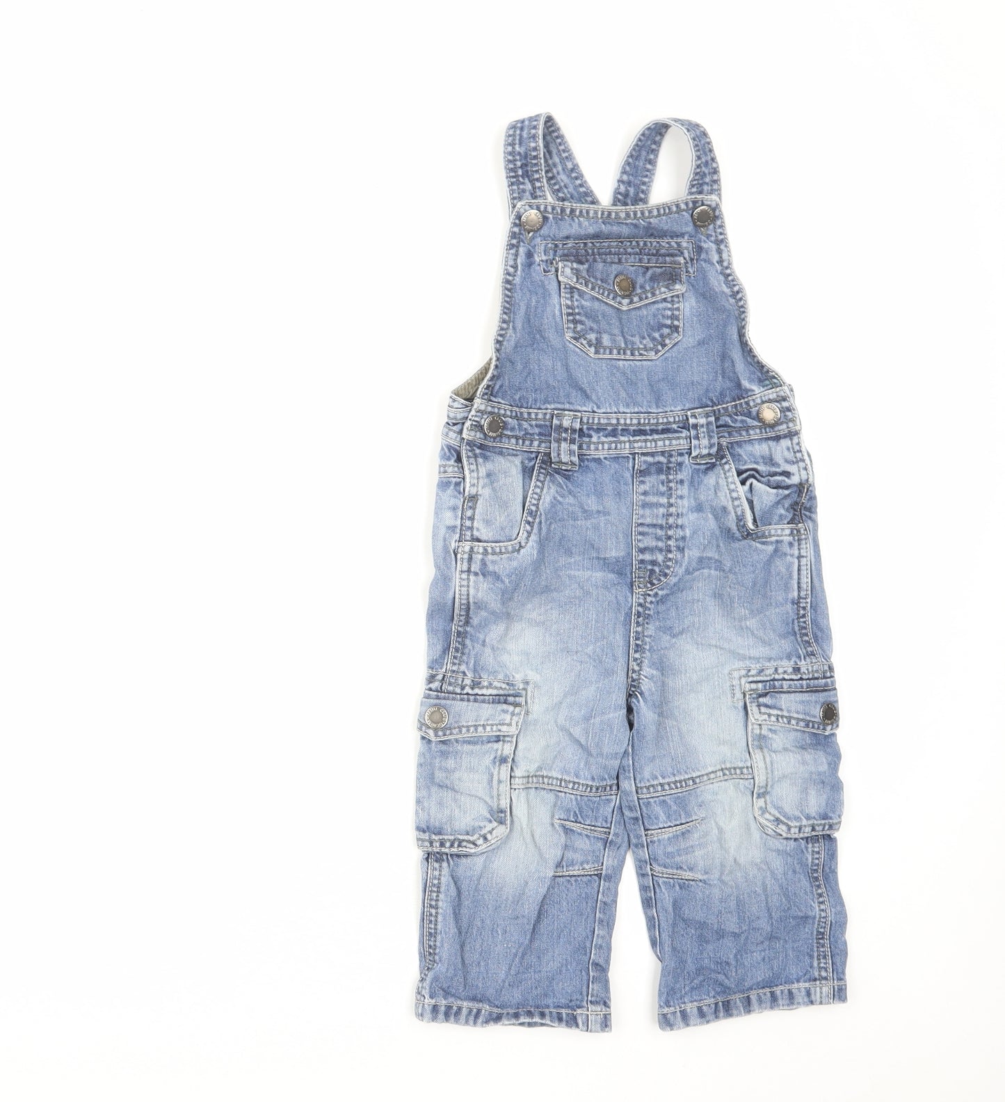 Mini Boden Boys Blue Cotton Dungaree One-Piece Size 12-18 Months Button