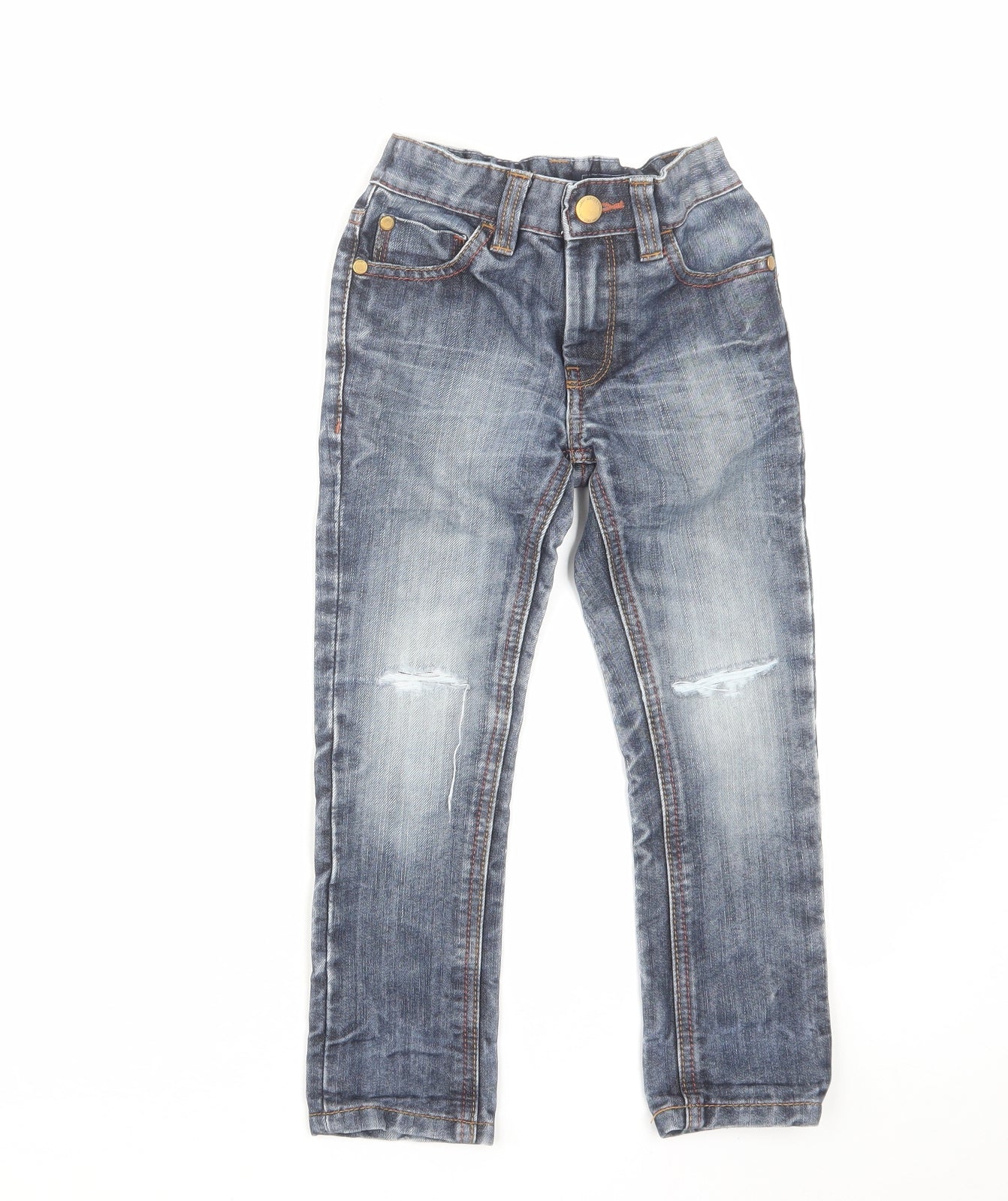 NEXT Boys Blue Cotton Skinny Jeans Size 5-6 Years Regular Zip - Distressed