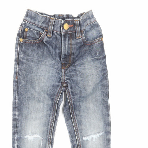NEXT Boys Blue Cotton Skinny Jeans Size 5-6 Years Regular Zip - Distressed