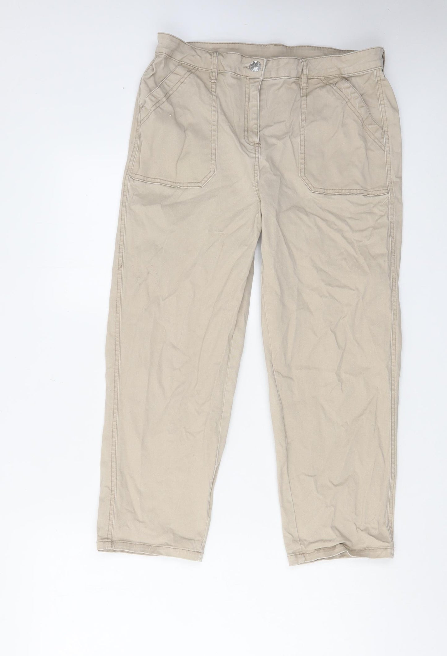 Matalan Womens Beige Cotton Cropped Jeans Size 14 L23 in Regular Zip