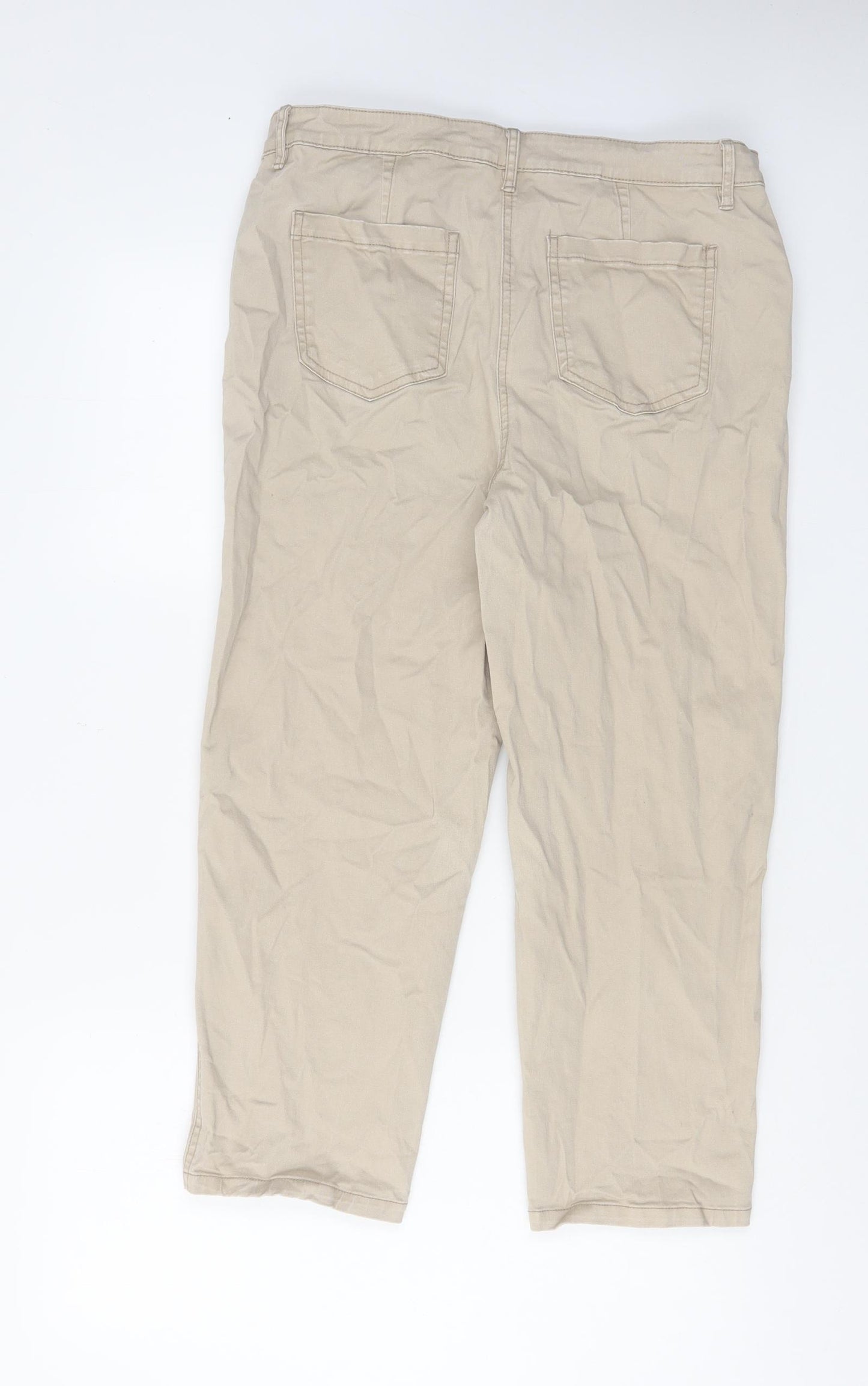 Matalan Womens Beige Cotton Cropped Jeans Size 14 L23 in Regular Zip