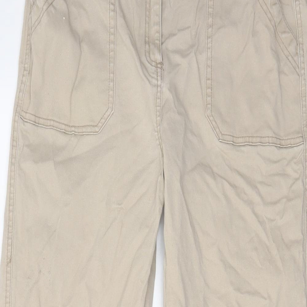 Matalan Womens Beige Cotton Cropped Jeans Size 14 L23 in Regular Zip
