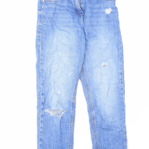 NEXT Girls Blue Cotton Skinny Jeans Size 10 Years Regular Zip - Distressed