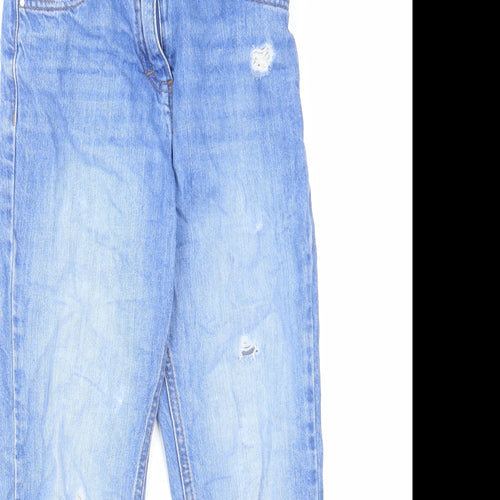 NEXT Girls Blue Cotton Skinny Jeans Size 10 Years Regular Zip - Distressed