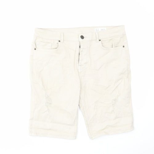 Denim & Co. Mens Beige Cotton Chino Shorts Size 34 in L12 in Regular Button
