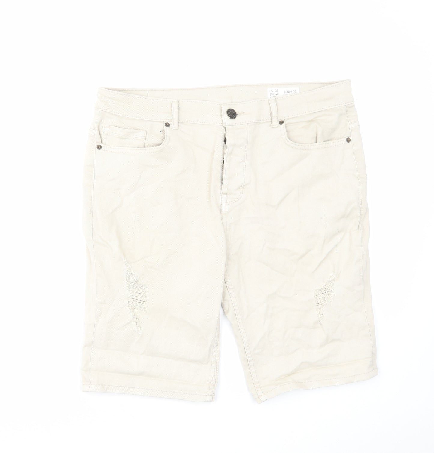 Denim & Co. Mens Beige Cotton Chino Shorts Size 34 in L12 in Regular Button
