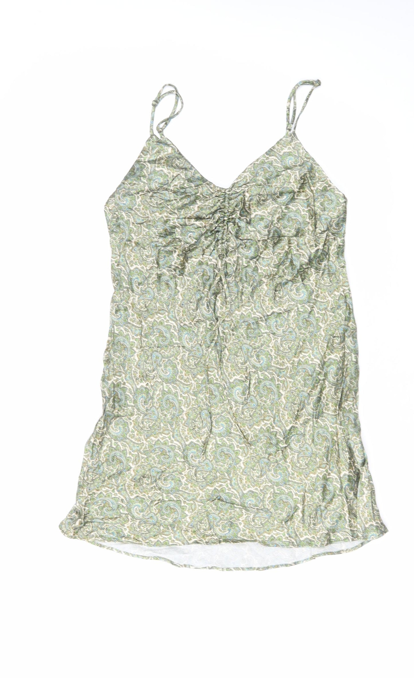 Zara Womens Green Geometric Viscose Tank Dress Size S V-Neck Pullover