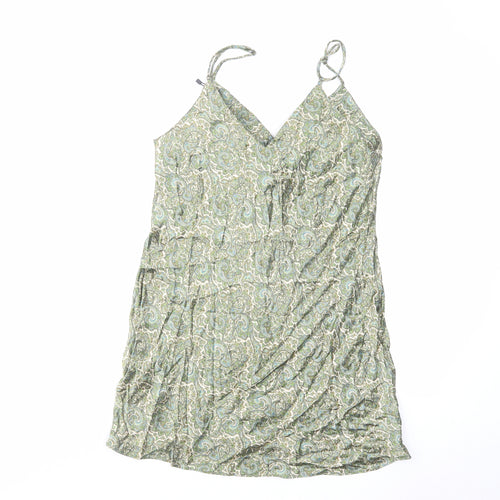 Zara Womens Green Geometric Viscose Tank Dress Size S V-Neck Pullover
