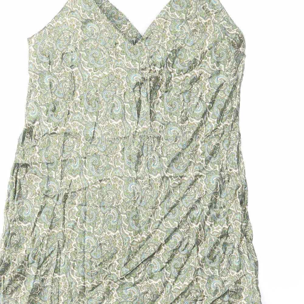 Zara Womens Green Geometric Viscose Tank Dress Size S V-Neck Pullover
