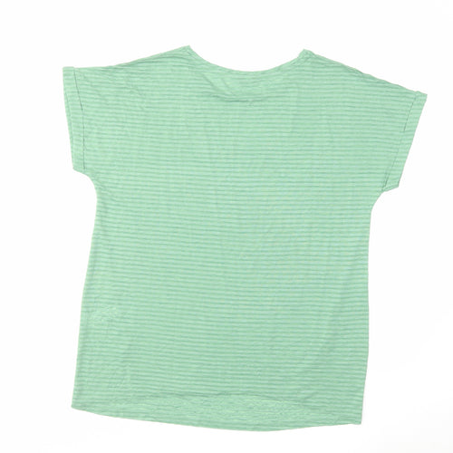 M&Co Womens Green Striped Polyester Basic T-Shirt Size 16 Crew Neck