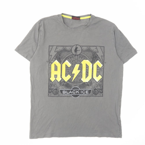 acdc Mens Grey Cotton T-Shirt Size L Round Neck
