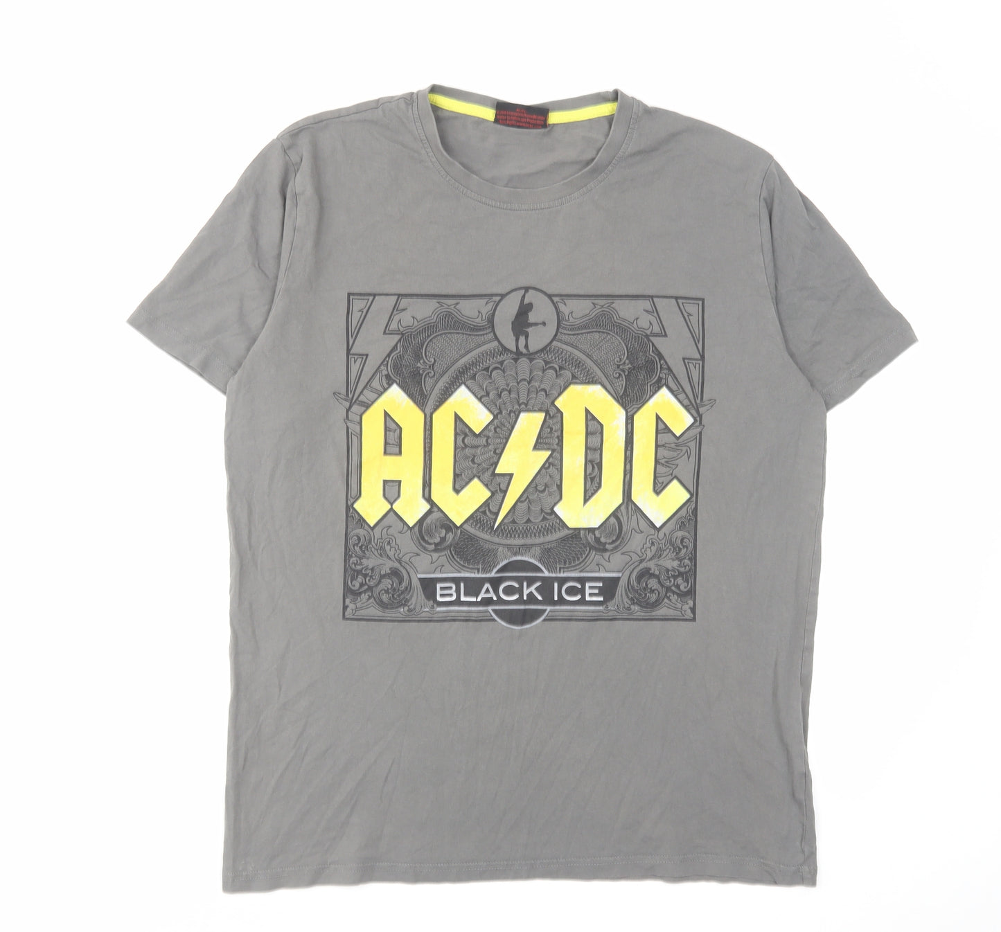 acdc Mens Grey Cotton T-Shirt Size L Round Neck