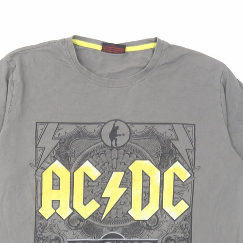 acdc Mens Grey Cotton T-Shirt Size L Round Neck