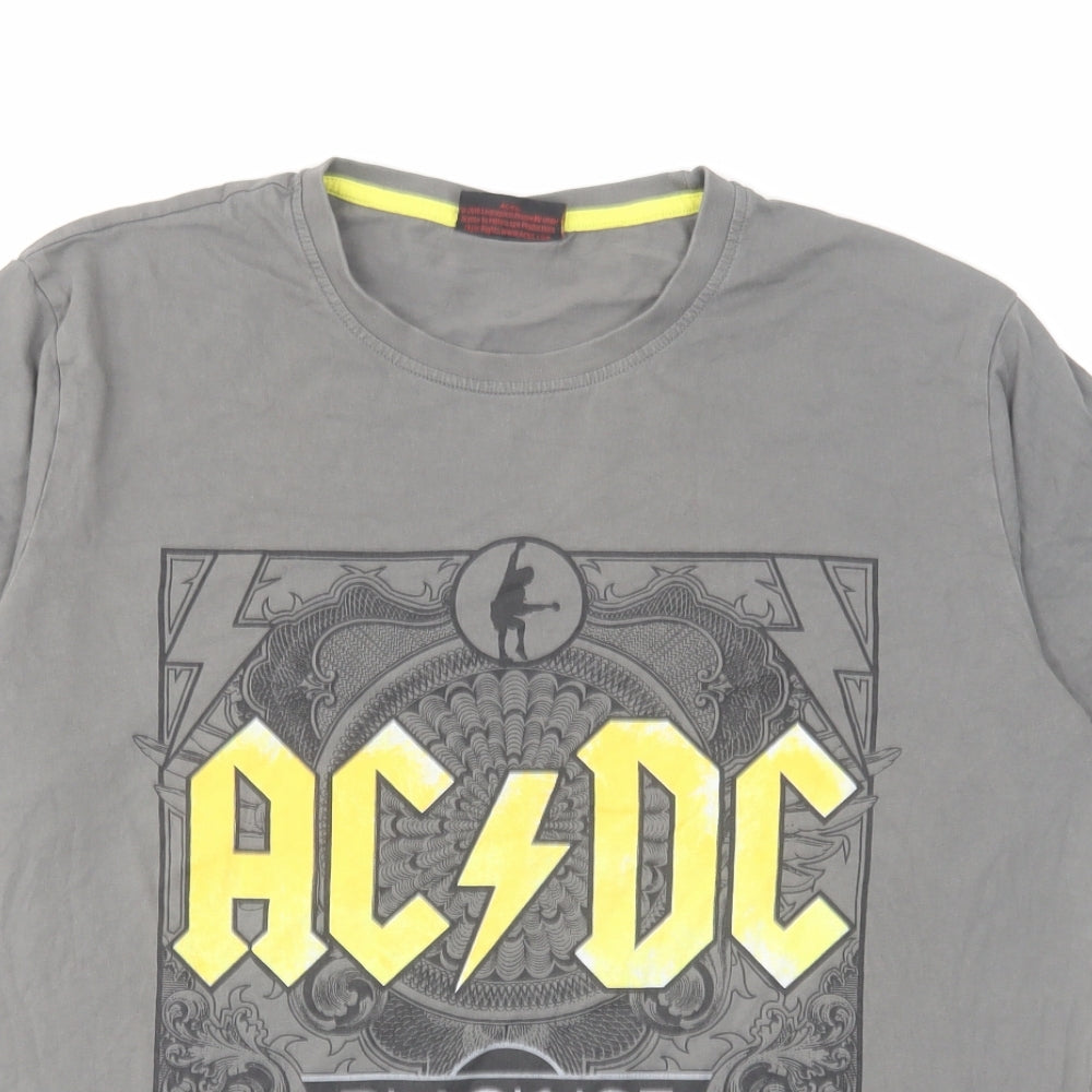 acdc Mens Grey Cotton T-Shirt Size L Round Neck