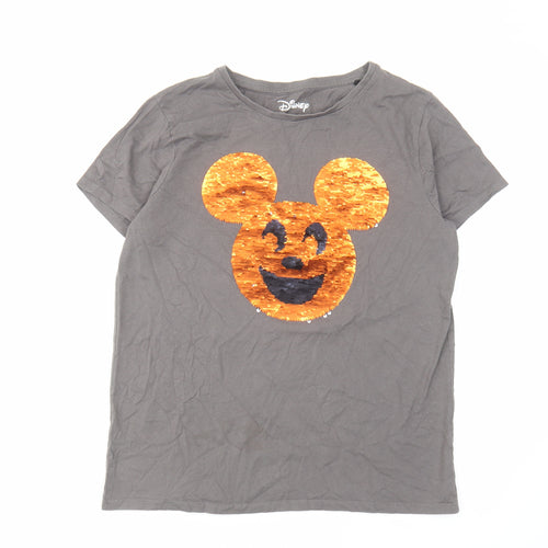 Disney Womens Grey Cotton Basic T-Shirt Size 12 Crew Neck - Mickey Mouse